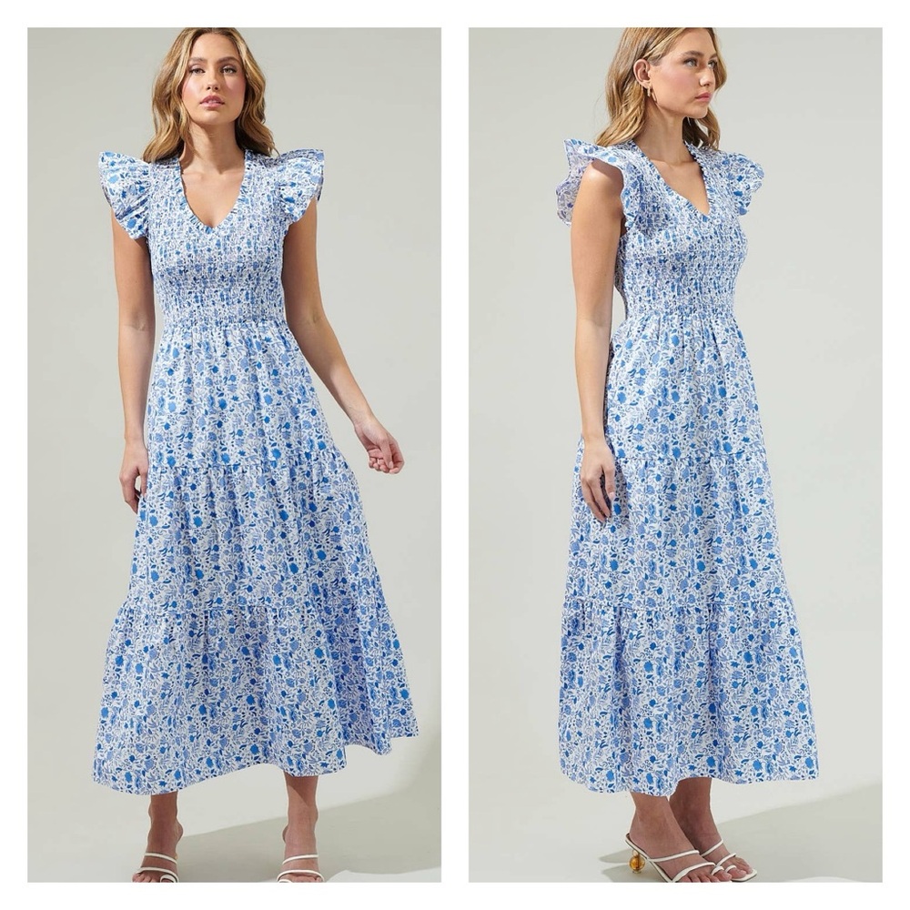 Luray Floral Sunfire Smocked Bodice Tiered Maxi Dress by Sugarlips